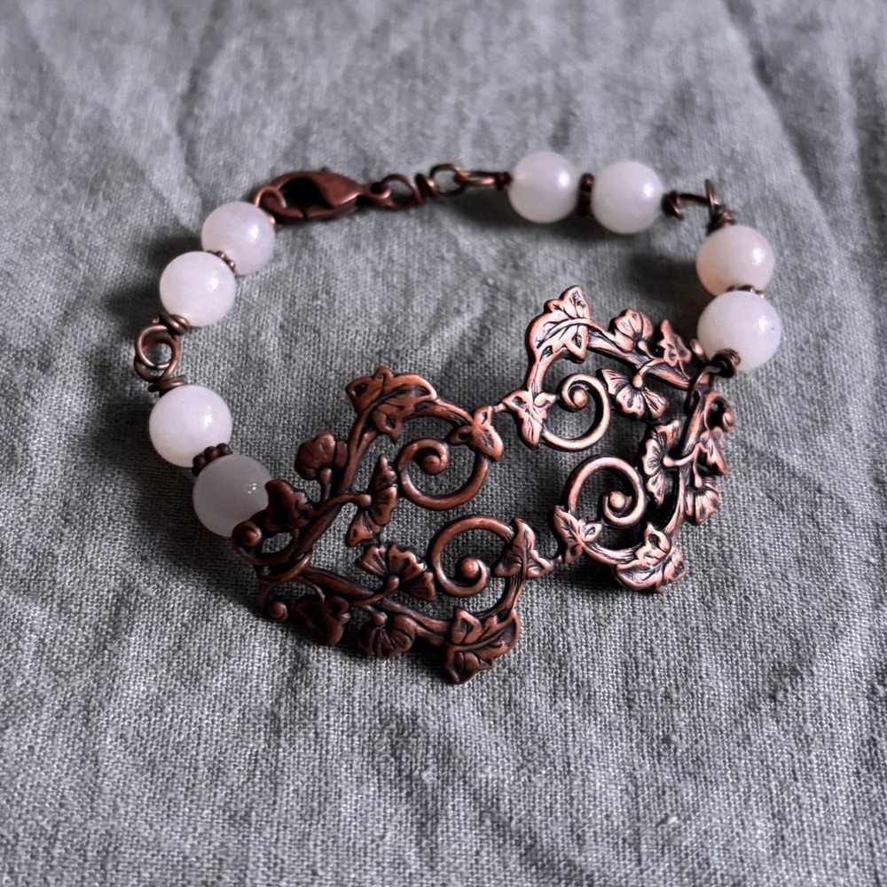 Vintage Artisan-Made Victorian-Style Copper Bead Bracelet - Women Jewelry